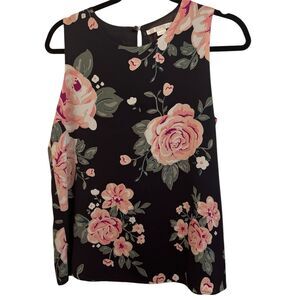 C & E Women's Floral Sleeveless Tank Top Black Size M Casual Summer